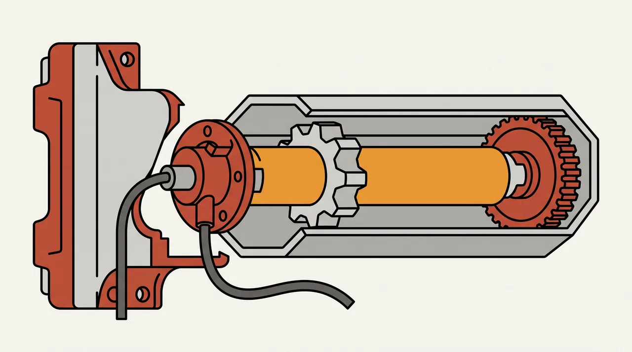 Illustration en coupe d'un moteur tubulaire dans l'axe d'un volet roulant