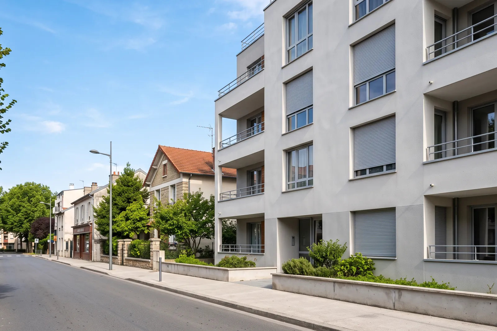 Volets roulants en aluminium sur les fenêtres d'un immeuble récent à Villejuif